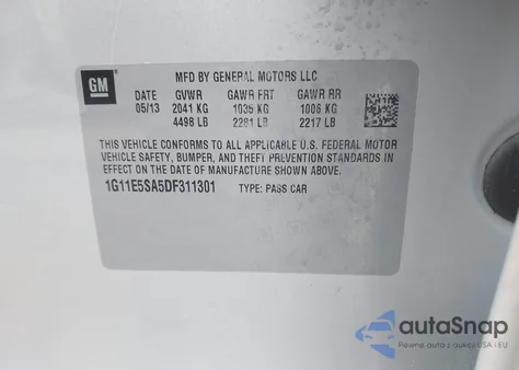 2013 Chevrolet Malibu 2Lt z USA, uszkodzony, nr VIN 1G11E5SA5DF311301